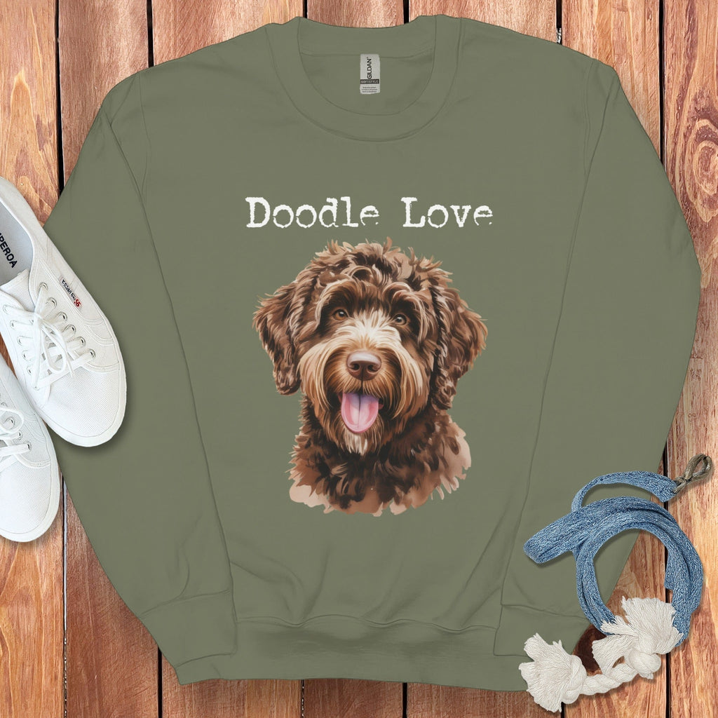 Chocolate Goldendoodle Doodle Love Sweatshirt in Military Green / S by Puppy Jo