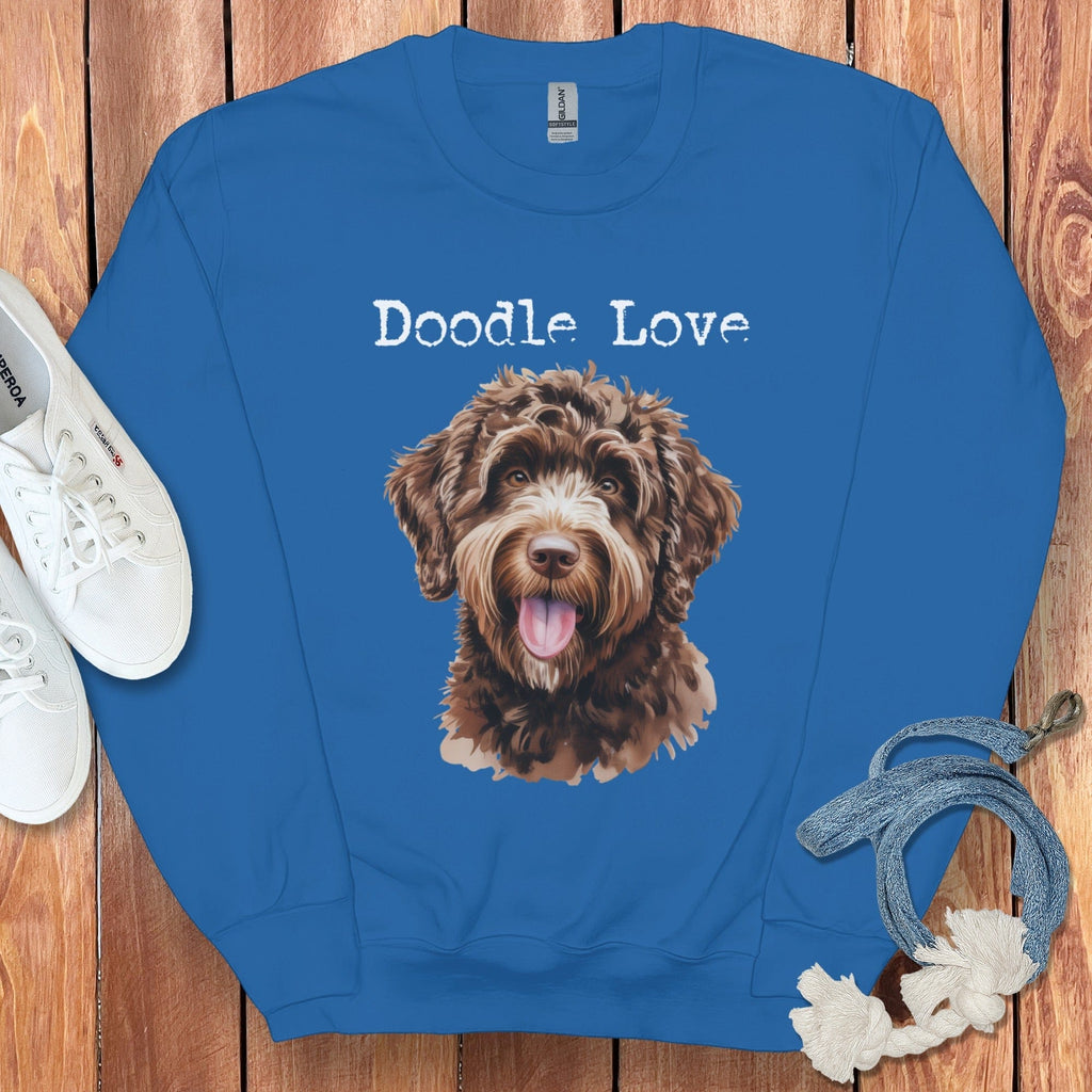 Chocolate Goldendoodle Doodle Love Sweatshirt in Royal / S by Puppy Jo