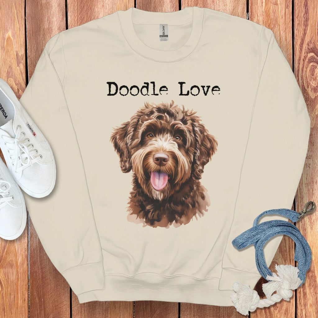 Chocolate Goldendoodle Doodle Love Sweatshirt in Sand / S by Puppy Jo
