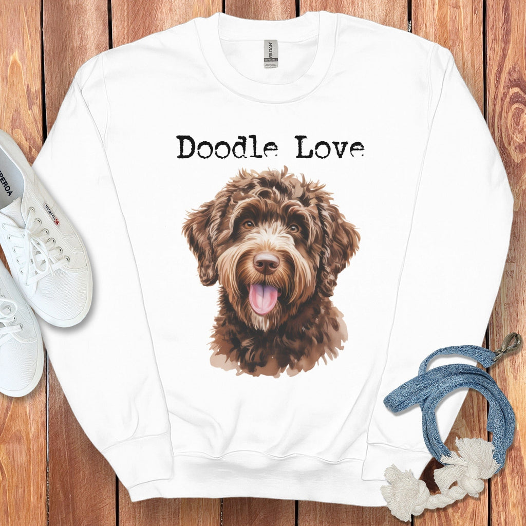Chocolate Goldendoodle Doodle Love Sweatshirt in White / S by Puppy Jo