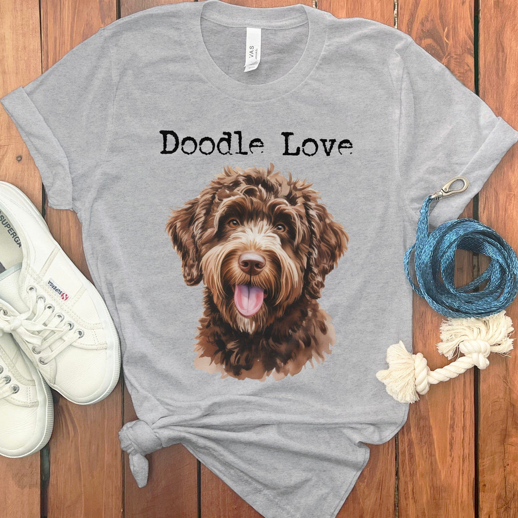 Chocolate Goldendoodle Doodle Love T-Shirt in Athletic Heather / S by Puppy Jo