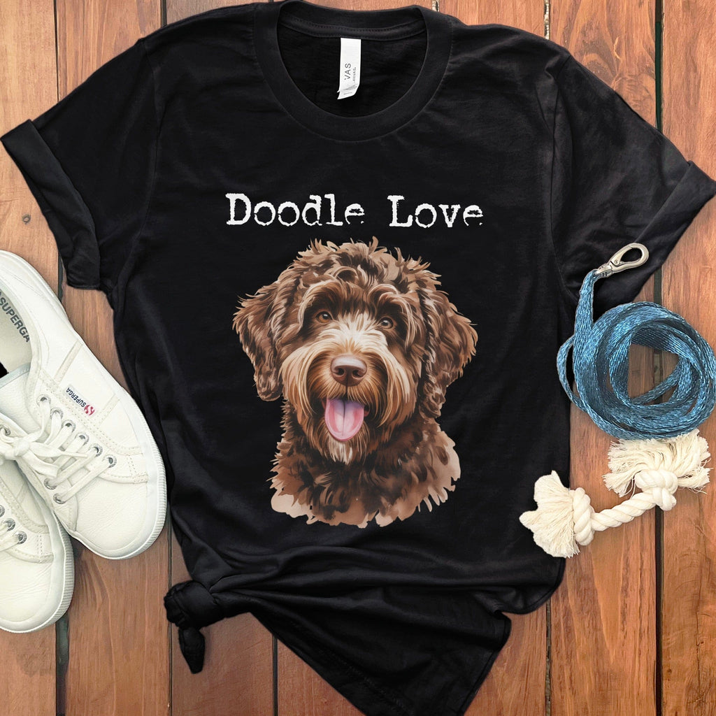 Chocolate Goldendoodle Doodle Love T-Shirt in Black / S by Puppy Jo