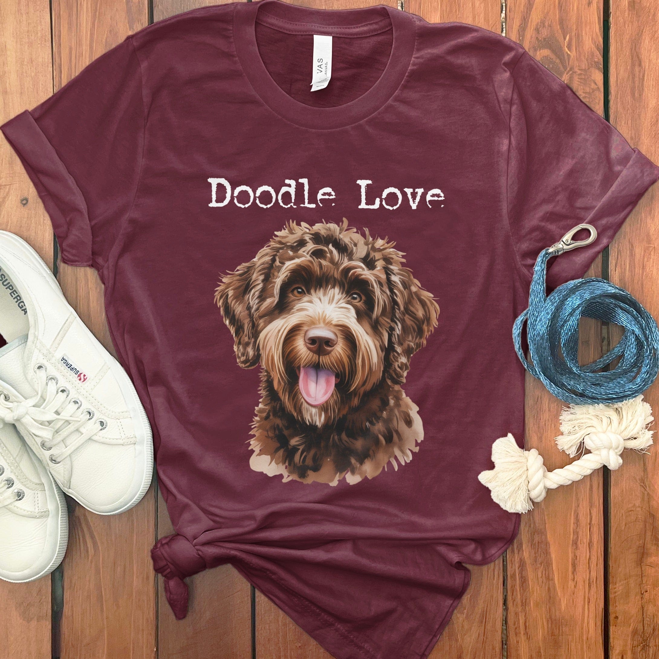 Chocolate Goldendoodle Doodle Love T-Shirt in Maroon / S by Puppy Jo