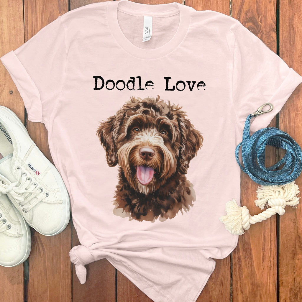Chocolate Goldendoodle Doodle Love T-Shirt in Soft Pink / S by Puppy Jo