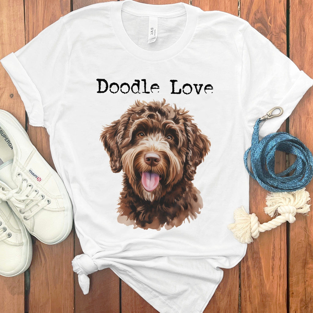 Chocolate Goldendoodle Doodle Love T-Shirt in White / S by Puppy Jo