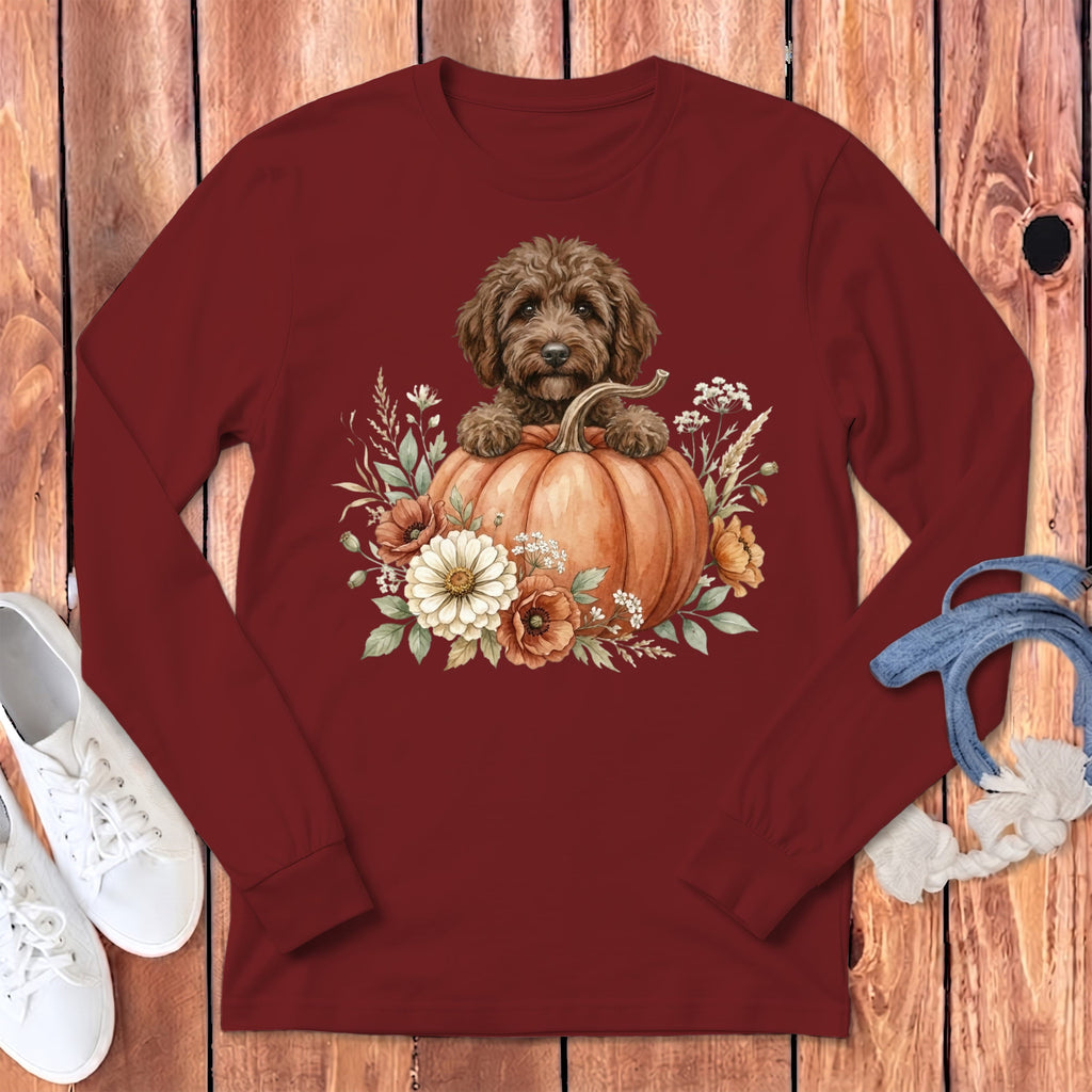 Chocolate Goldendoodle Fall Long Sleeve T-Shirt in Cardinal / S by Puppy Jo