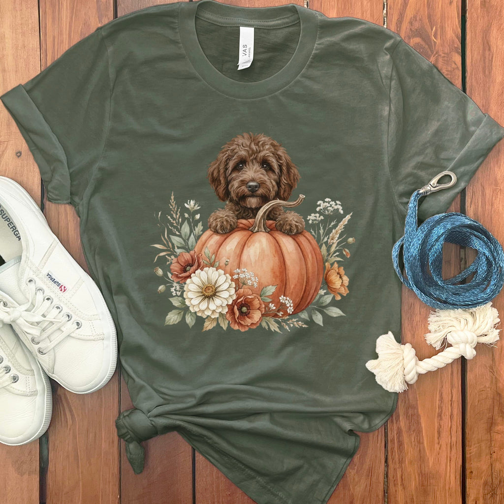 Chocolate Goldendoodle Fall T-Shirt in Military Green / S by Puppy Jo