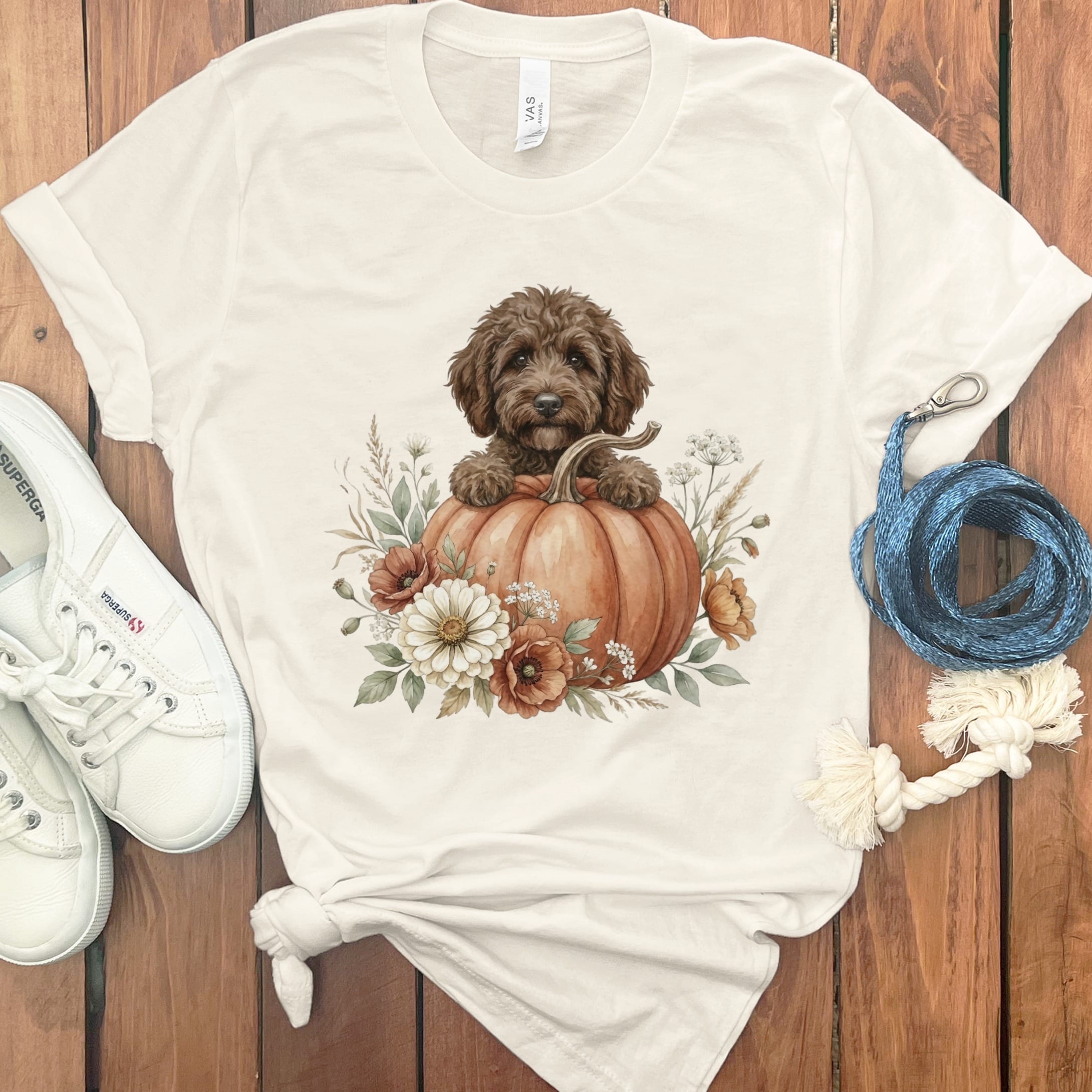 Chocolate Goldendoodle Fall T-Shirt in Natural / S by Puppy Jo