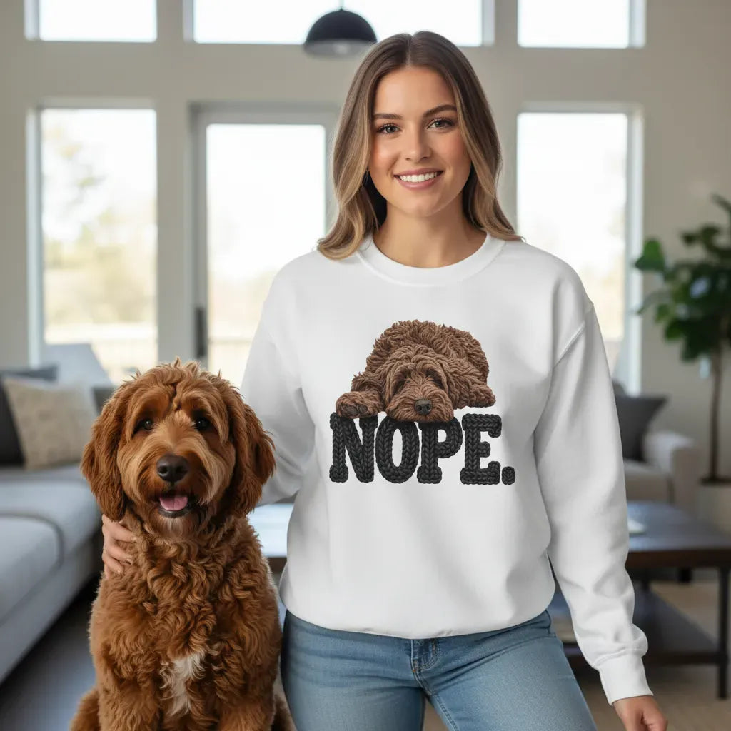 Chocolate Goldendoodle Faux Yarn Nope Sweatshirt in by Puppy Jo