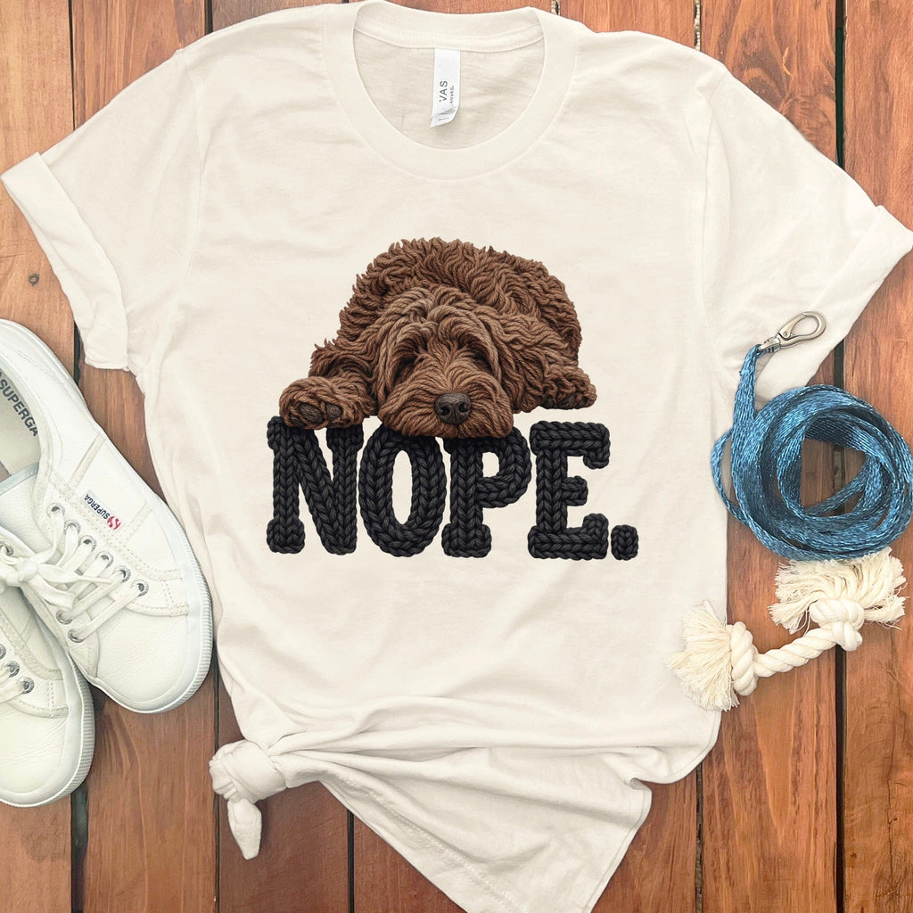 Chocolate Goldendoodle Faux Yarn Nope T-Shirt in Natural / S by Puppy Jo