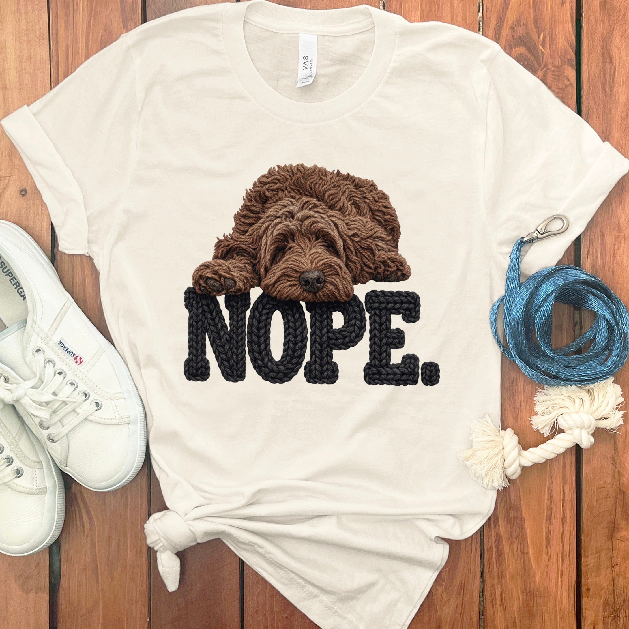 Chocolate Goldendoodle Faux Yarn Nope T-Shirt in Natural / S by Puppy Jo
