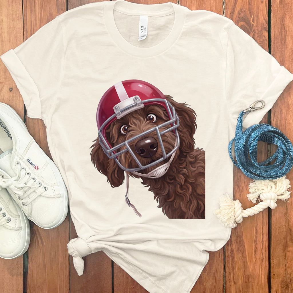 Chocolate Goldendoodle Football Helmet T-Shirt in Natural / S by Puppy Jo