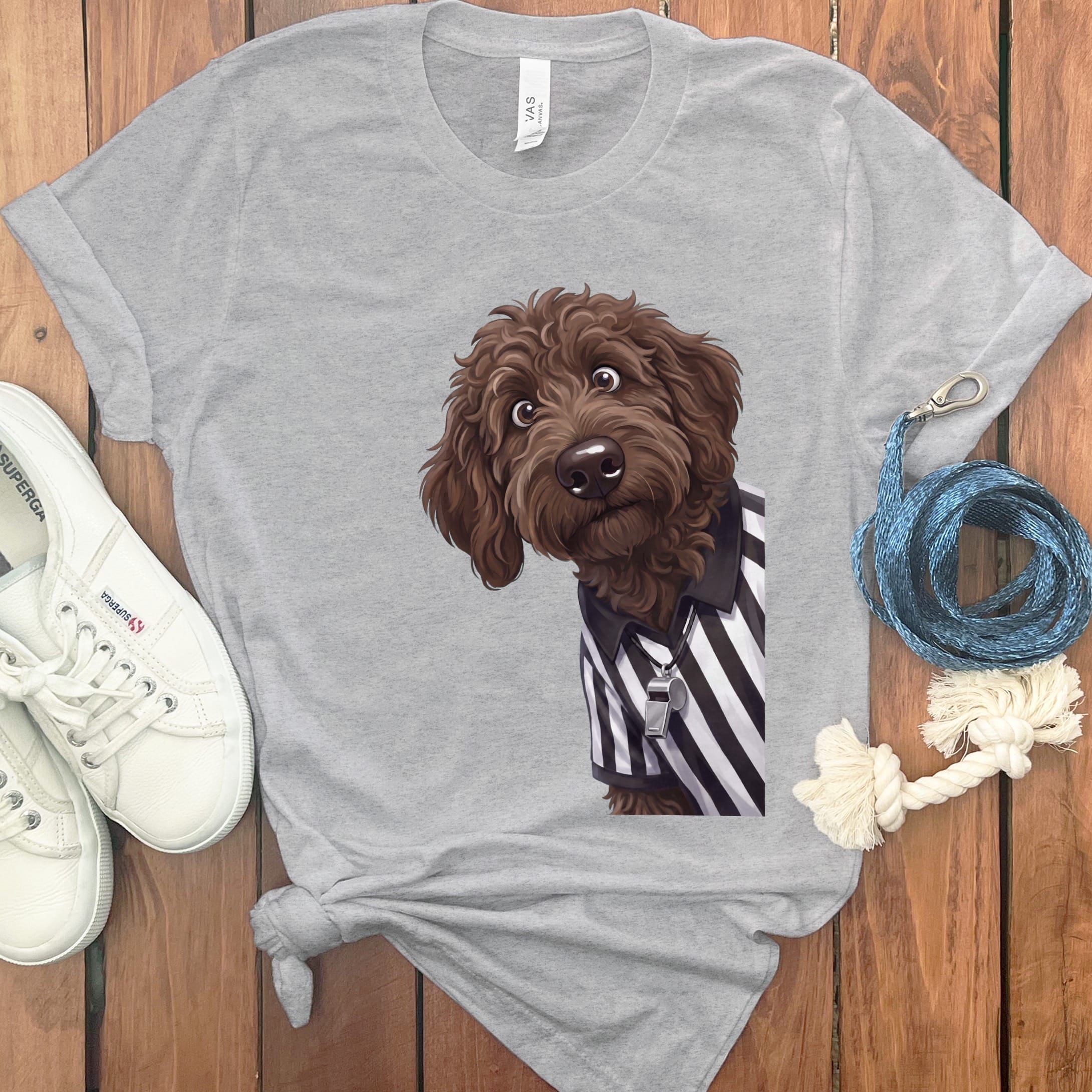 Chocolate Goldendoodle Football Referee T-Shirt in Athletic Heather / S by Puppy Jo