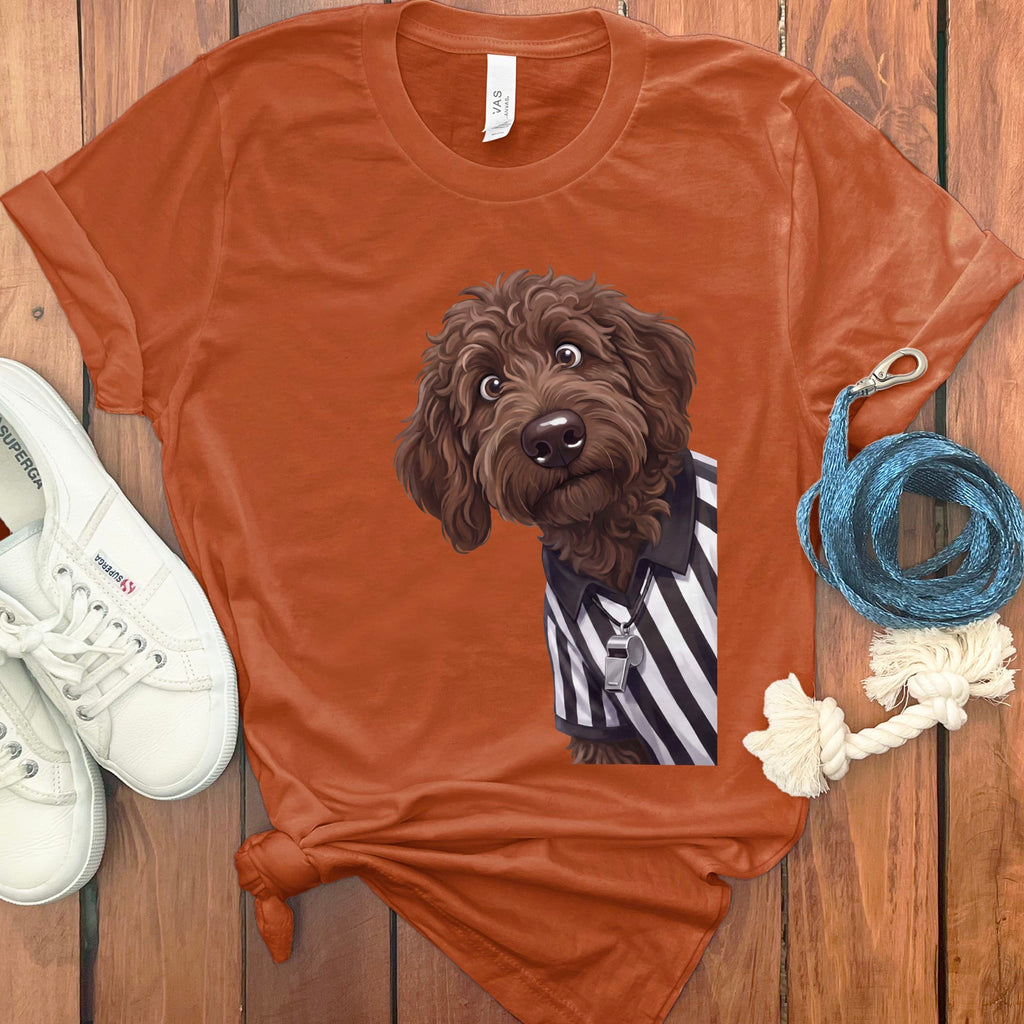 Chocolate Goldendoodle Football Referee T-Shirt in Autumn / S by Puppy Jo