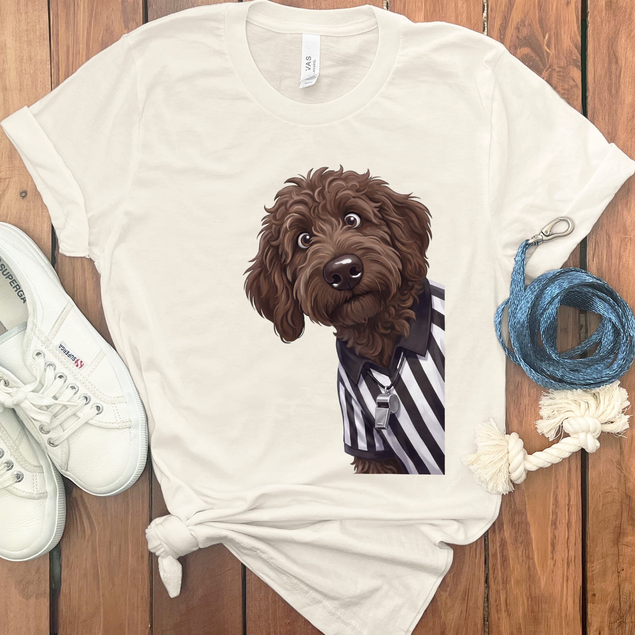 Chocolate Goldendoodle Football Referee T-Shirt in Natural / S by Puppy Jo