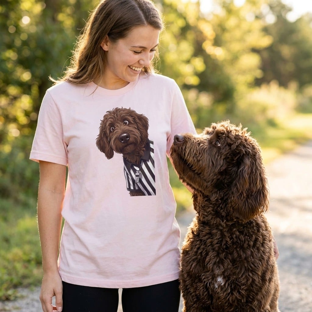 Chocolate Goldendoodle Football Referee T-Shirt in by Puppy Jo