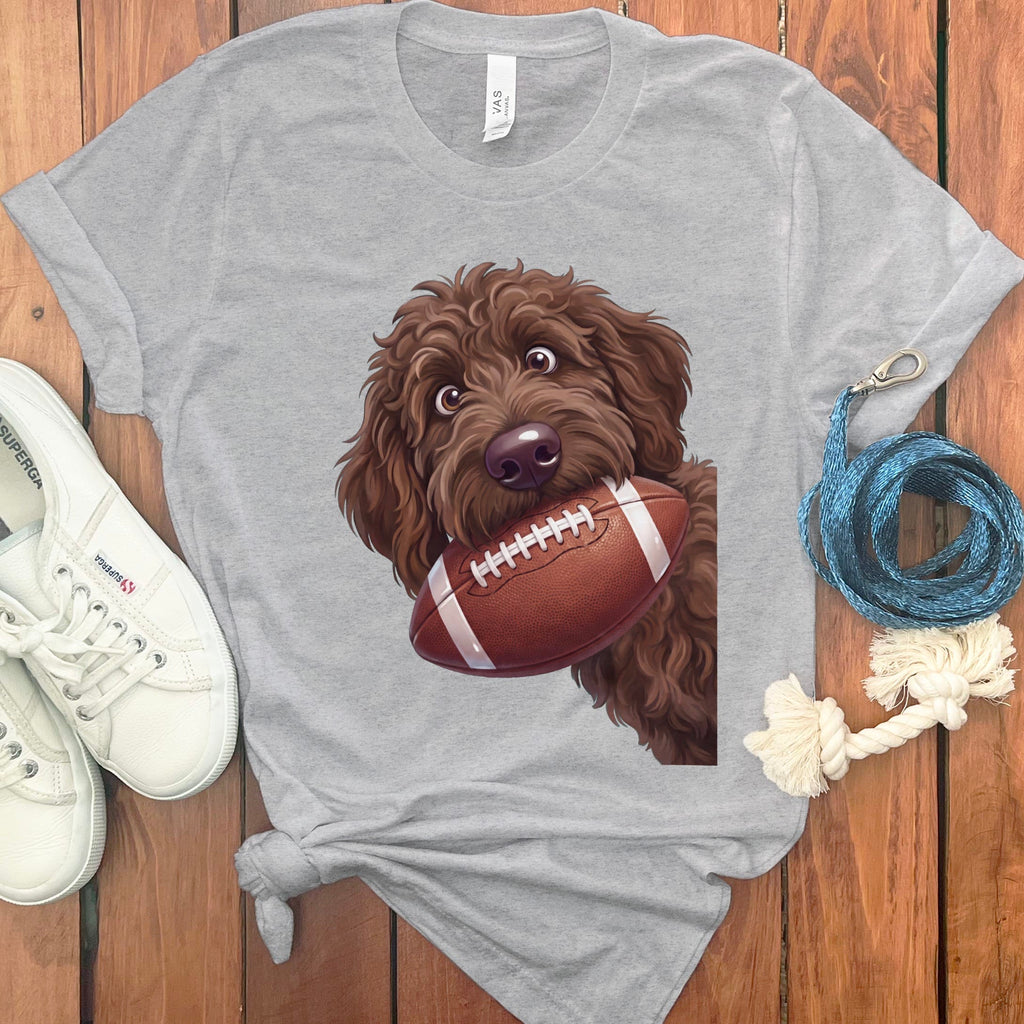 Chocolate Goldendoodle Football T-Shirt in S / Athletic Heather by Puppy Jo