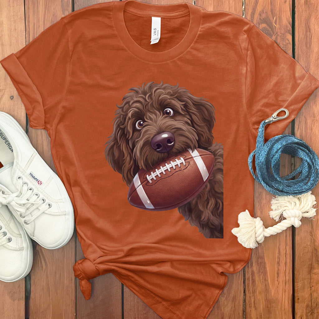 Chocolate Goldendoodle Football T-Shirt in S / Autumn by Puppy Jo
