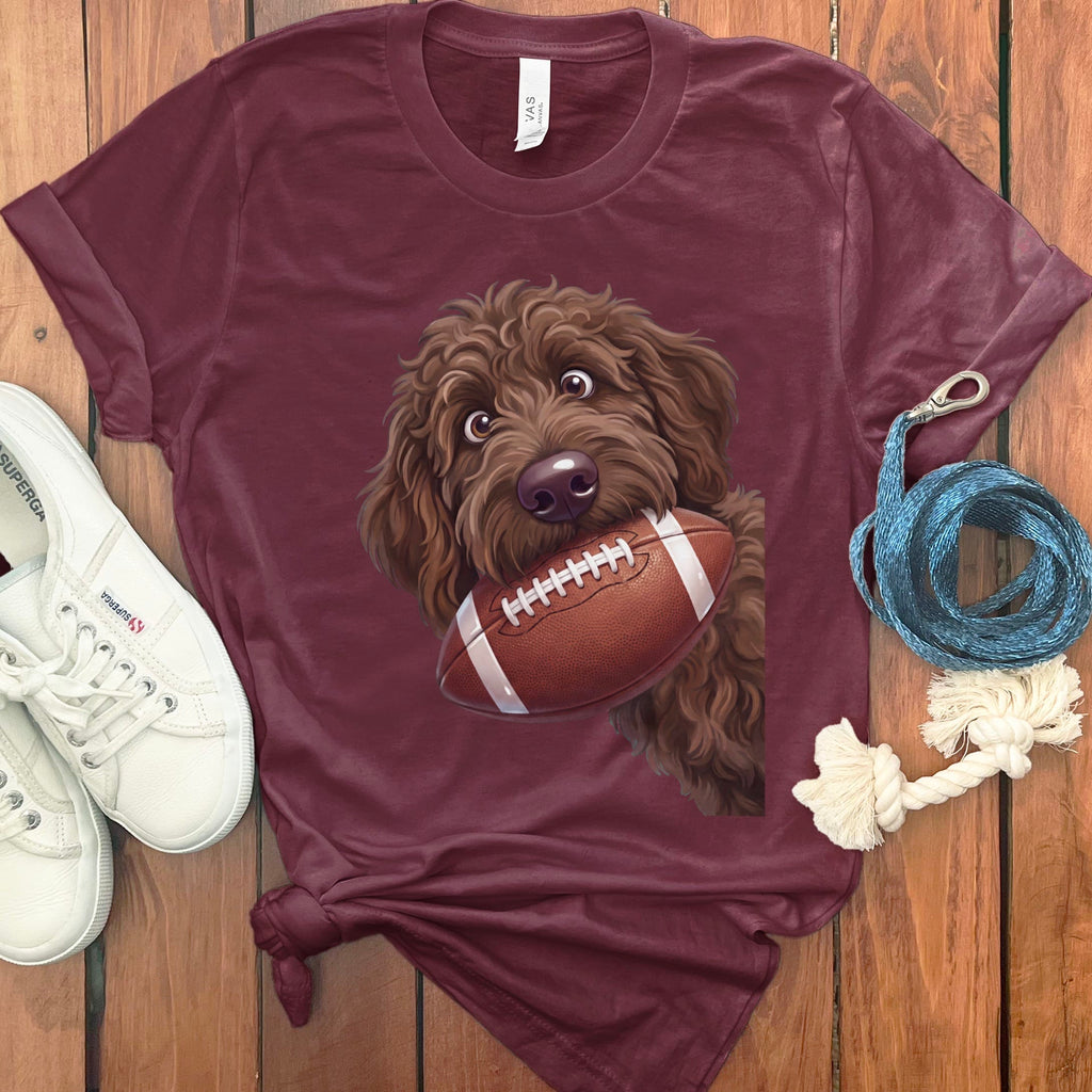 Chocolate Goldendoodle Football T-Shirt in S / Maroon by Puppy Jo