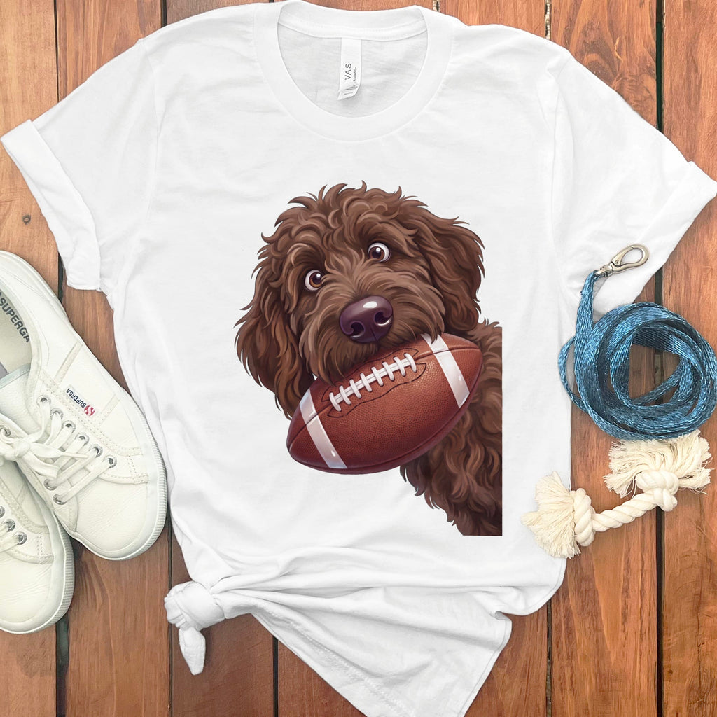 Chocolate Goldendoodle Football T-Shirt in S / White by Puppy Jo
