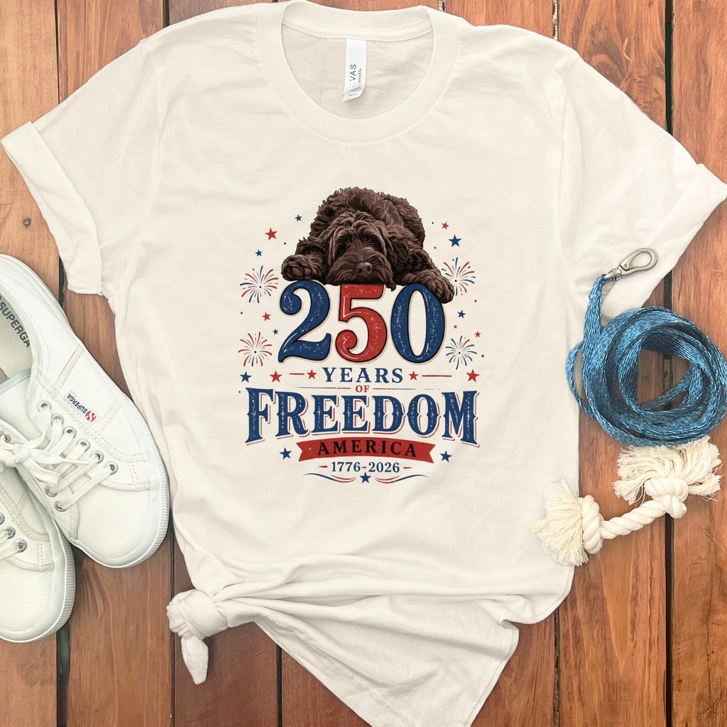 Chocolate Goldendoodle Freedom T-Shirt in Natural / S by Puppy Jo