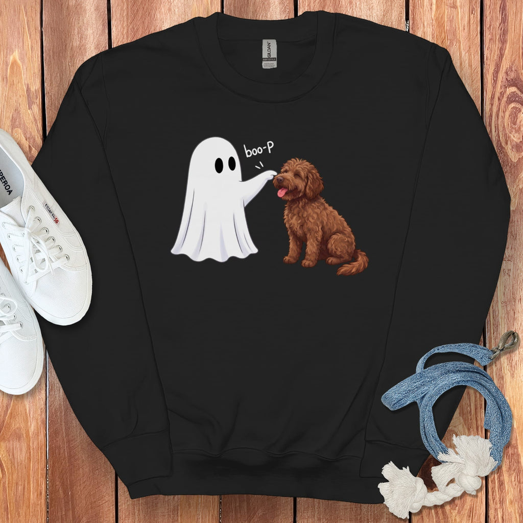 Chocolate Goldendoodle Ghost Boop Sweatshirt in Black / S by Puppy Jo