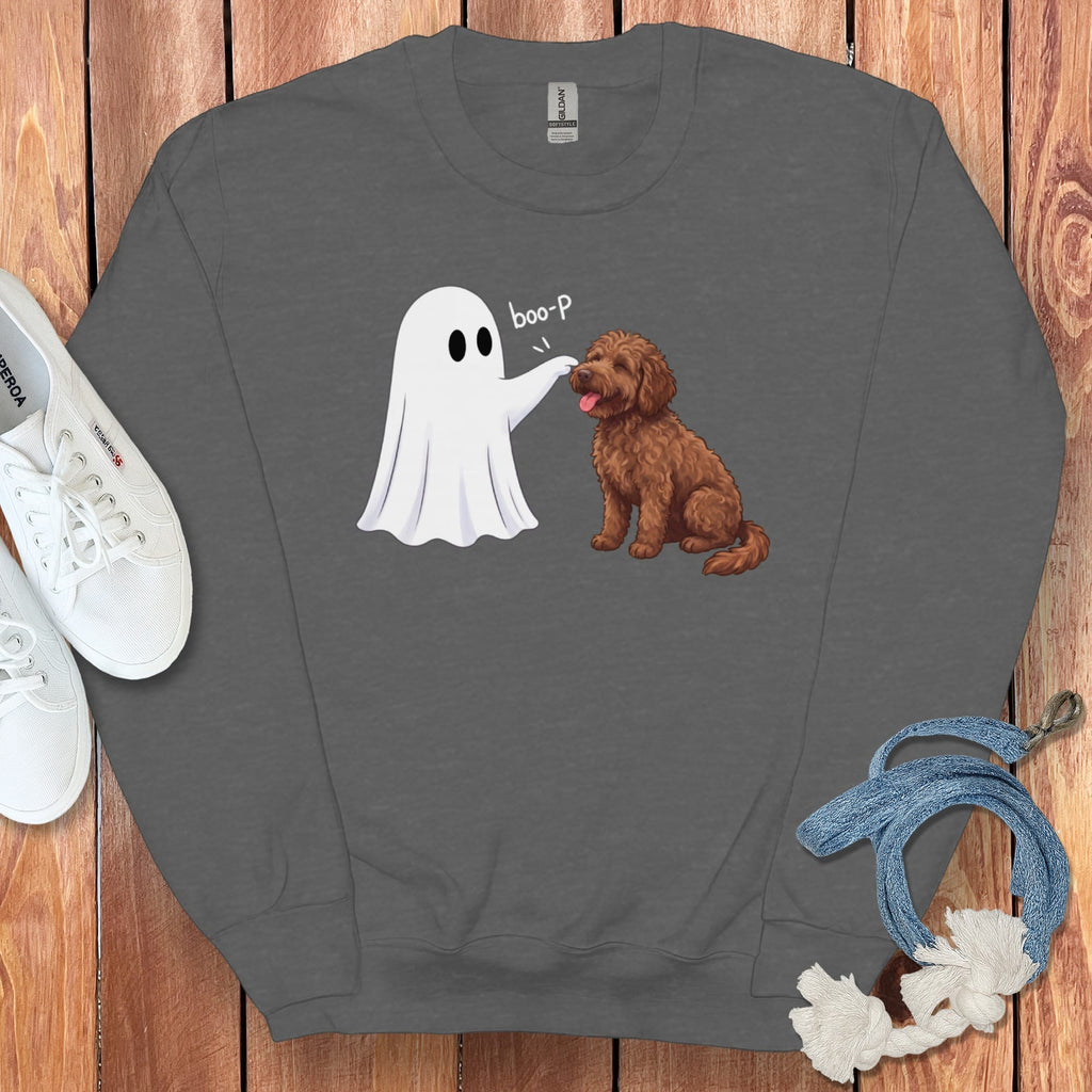 Chocolate Goldendoodle Ghost Boop Sweatshirt in Dark Heather / S by Puppy Jo