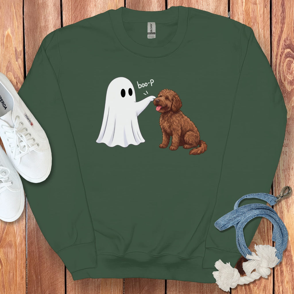 Chocolate Goldendoodle Ghost Boop Sweatshirt in Forest Green / S by Puppy Jo