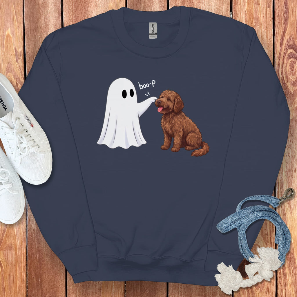 Chocolate Goldendoodle Ghost Boop Sweatshirt in Navy / S by Puppy Jo