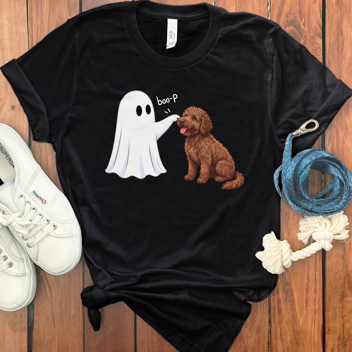 Chocolate Goldendoodle Ghost Boop T-Shirt in Black / S by Puppy Jo