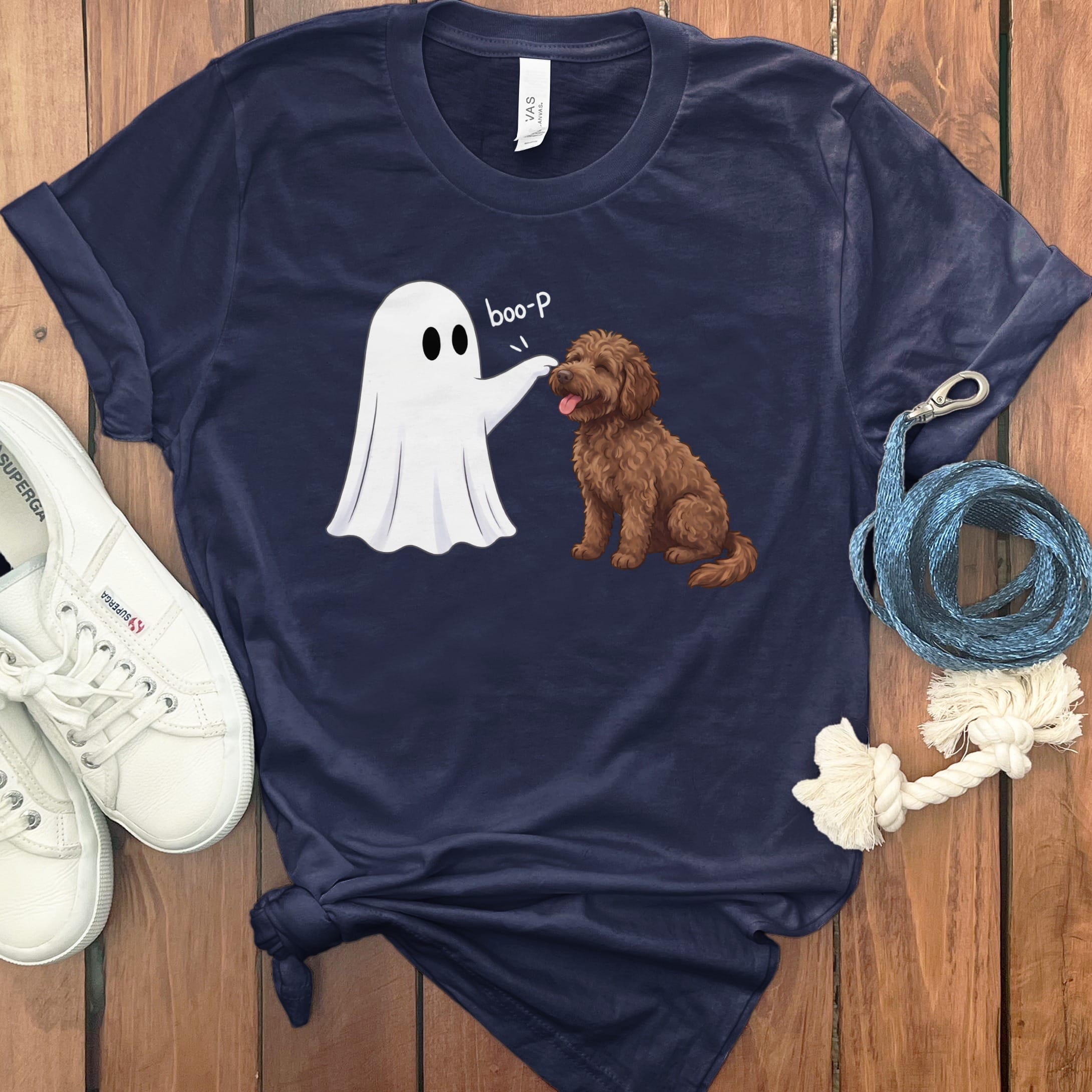 Chocolate Goldendoodle Ghost Boop T-Shirt in Navy / S by Puppy Jo