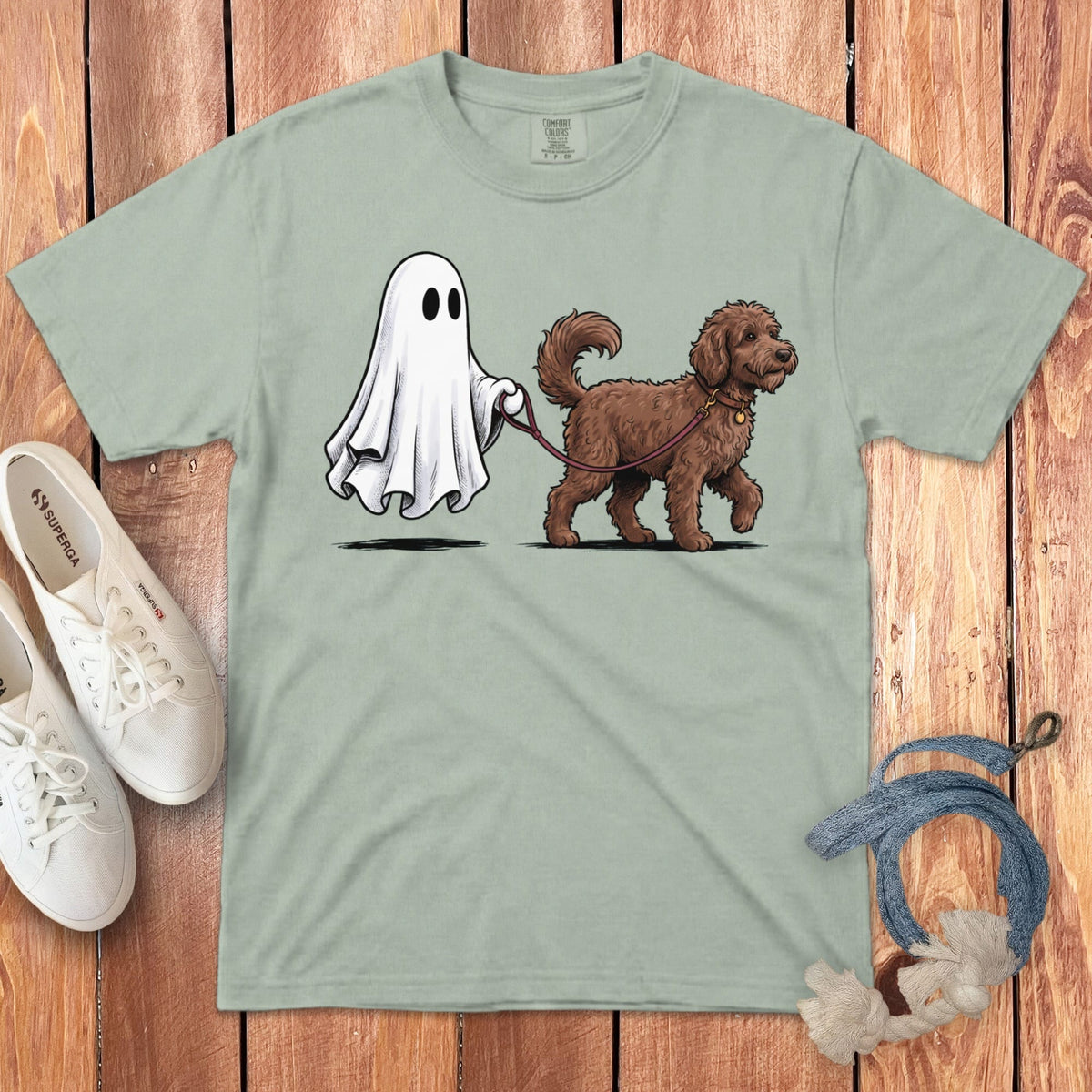 Chocolate Goldendoodle Ghost Walk Signature T-Shirt in Bay / S by Puppy Jo