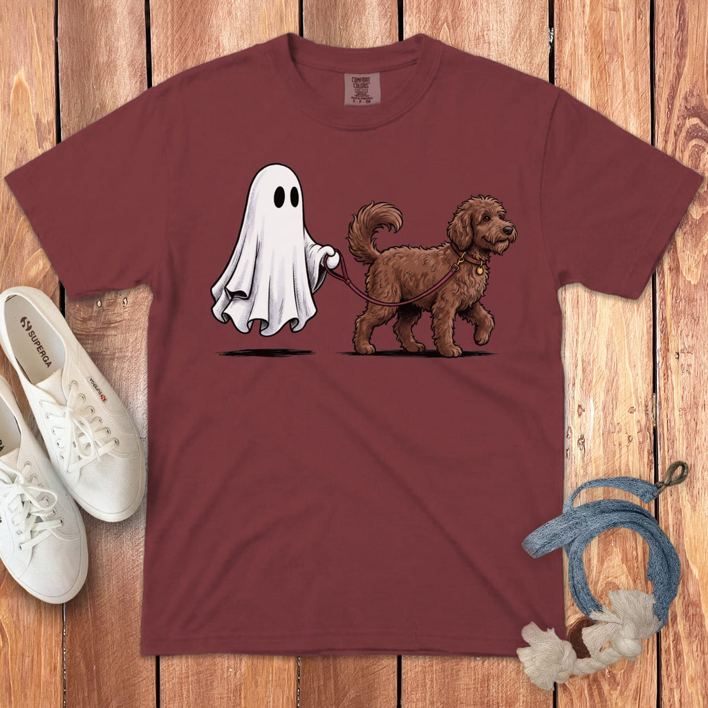 Chocolate Goldendoodle Ghost Walk Signature T-Shirt in Chili / S by Puppy Jo