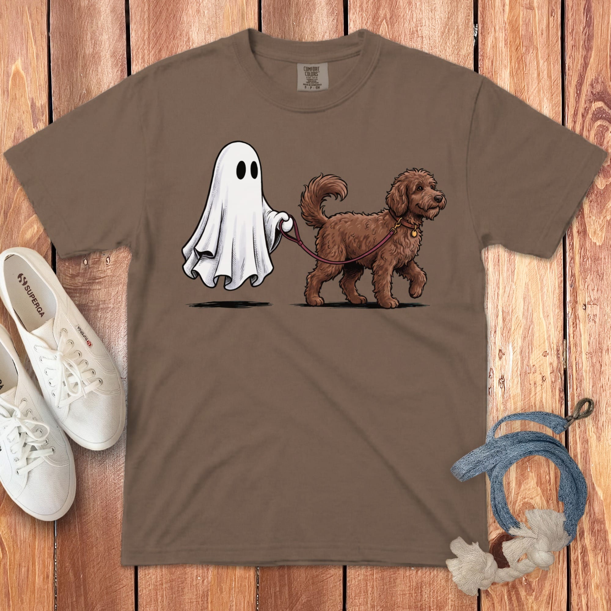 Chocolate Goldendoodle Ghost Walk Signature T-Shirt in Espresso / S by Puppy Jo