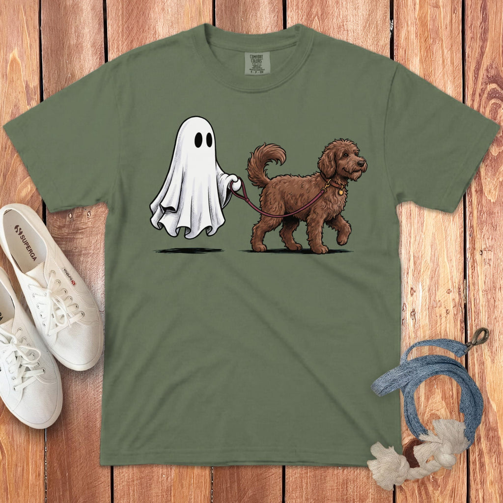 Chocolate Goldendoodle Ghost Walk Signature T-Shirt in Moss / S by Puppy Jo