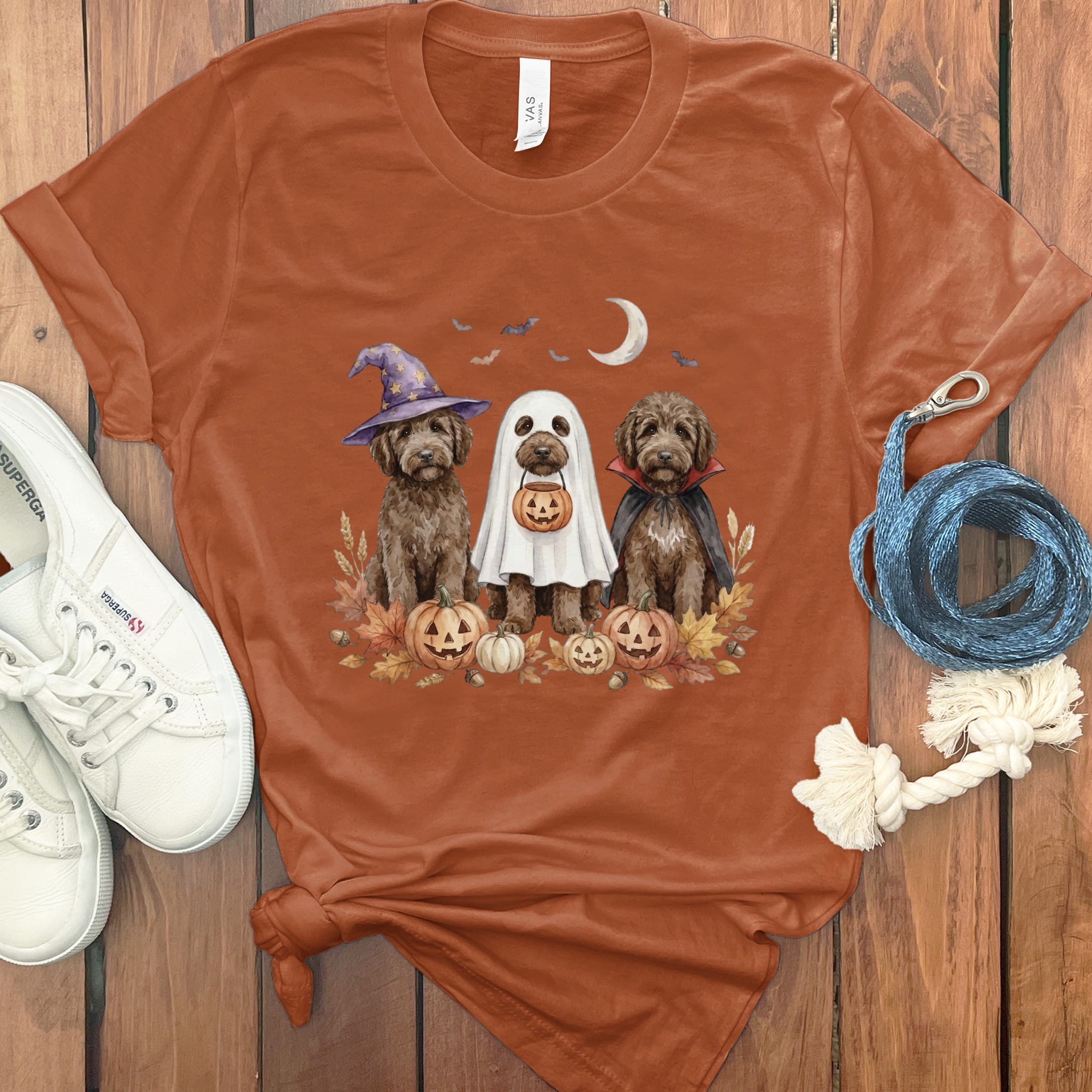 Chocolate Goldendoodle Halloween Crew T-Shirt in Autumn / S by Puppy Jo