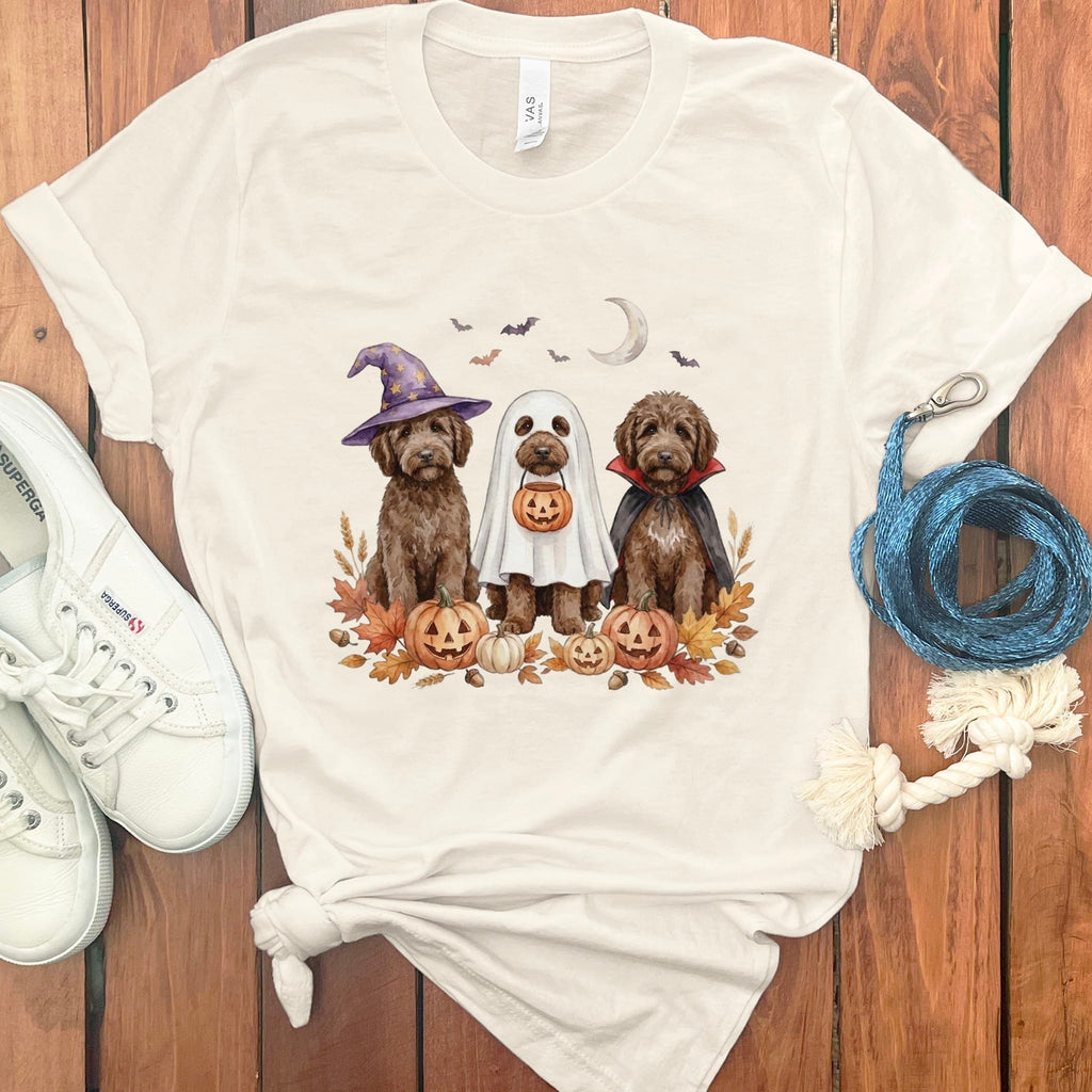 Chocolate Goldendoodle Halloween Crew T-Shirt in Natural / S by Puppy Jo