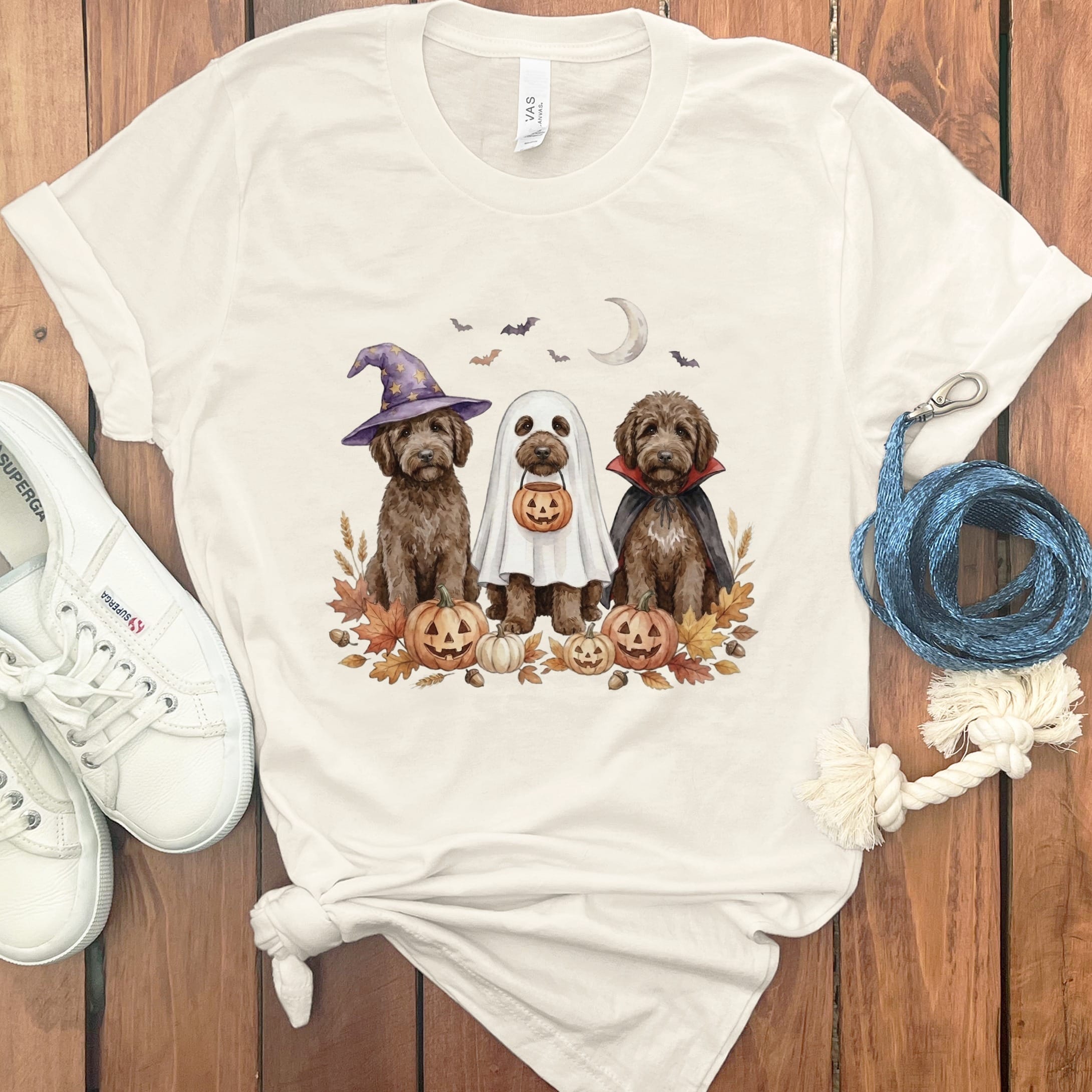 Chocolate Goldendoodle Halloween Crew T-Shirt in Natural / S by Puppy Jo