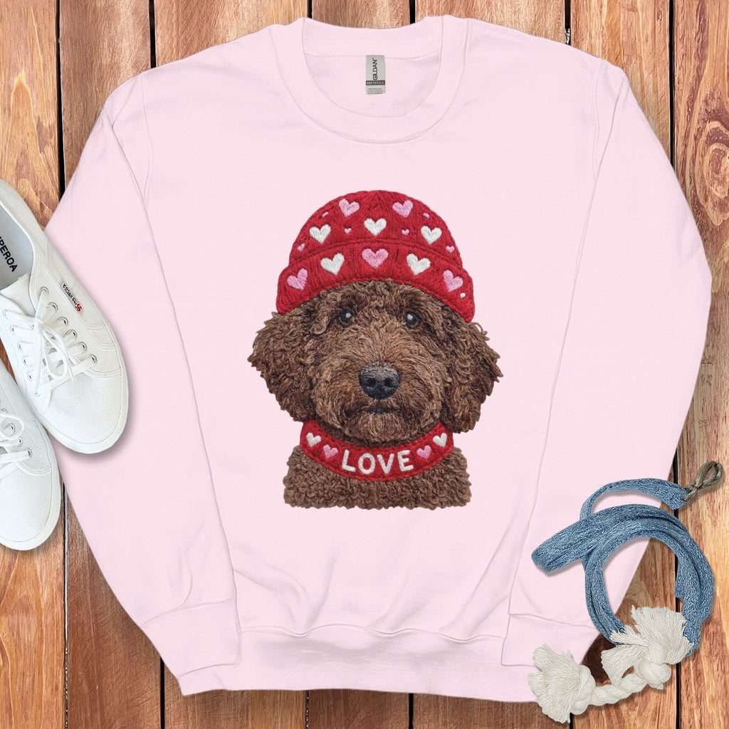 Chocolate Goldendoodle Heart Cap Sweatshirt in Light Pink / S by Puppy Jo