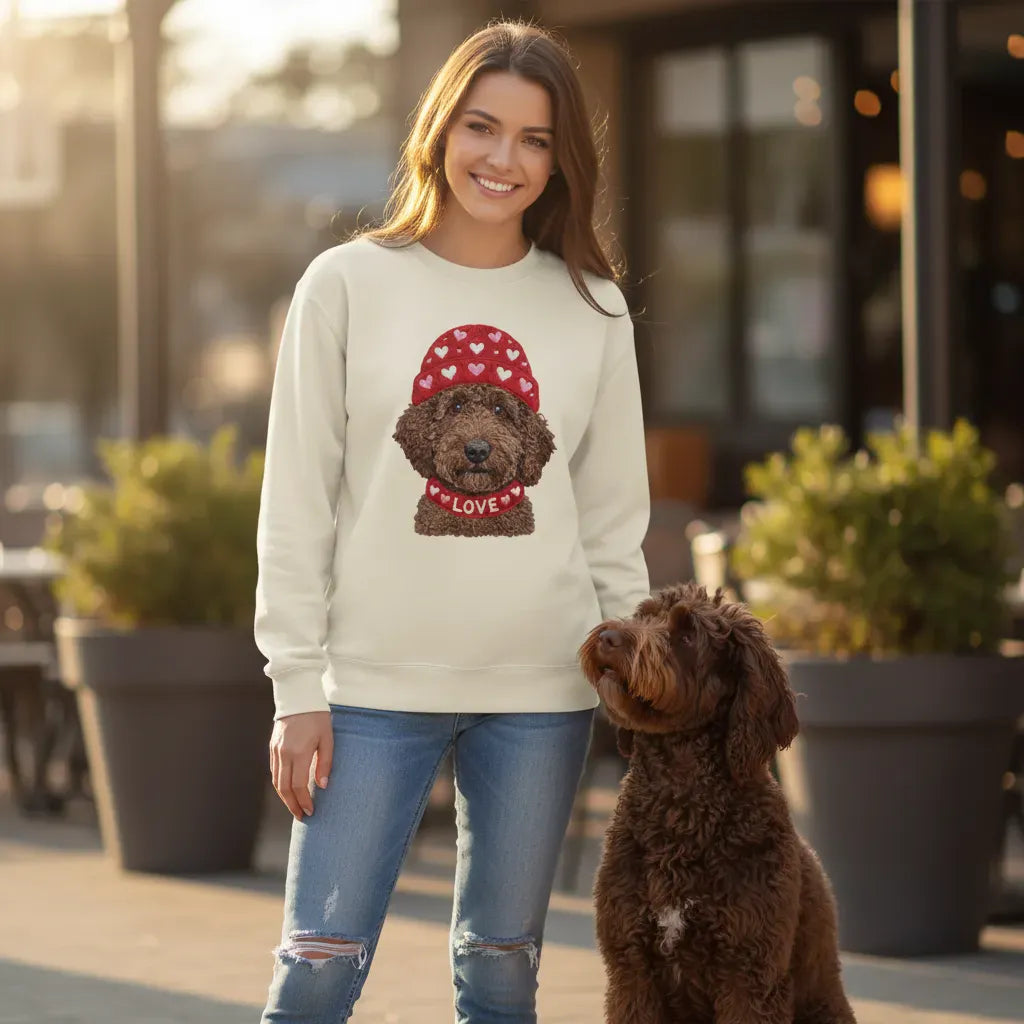 Chocolate Goldendoodle Heart Cap Sweatshirt in by Puppy Jo