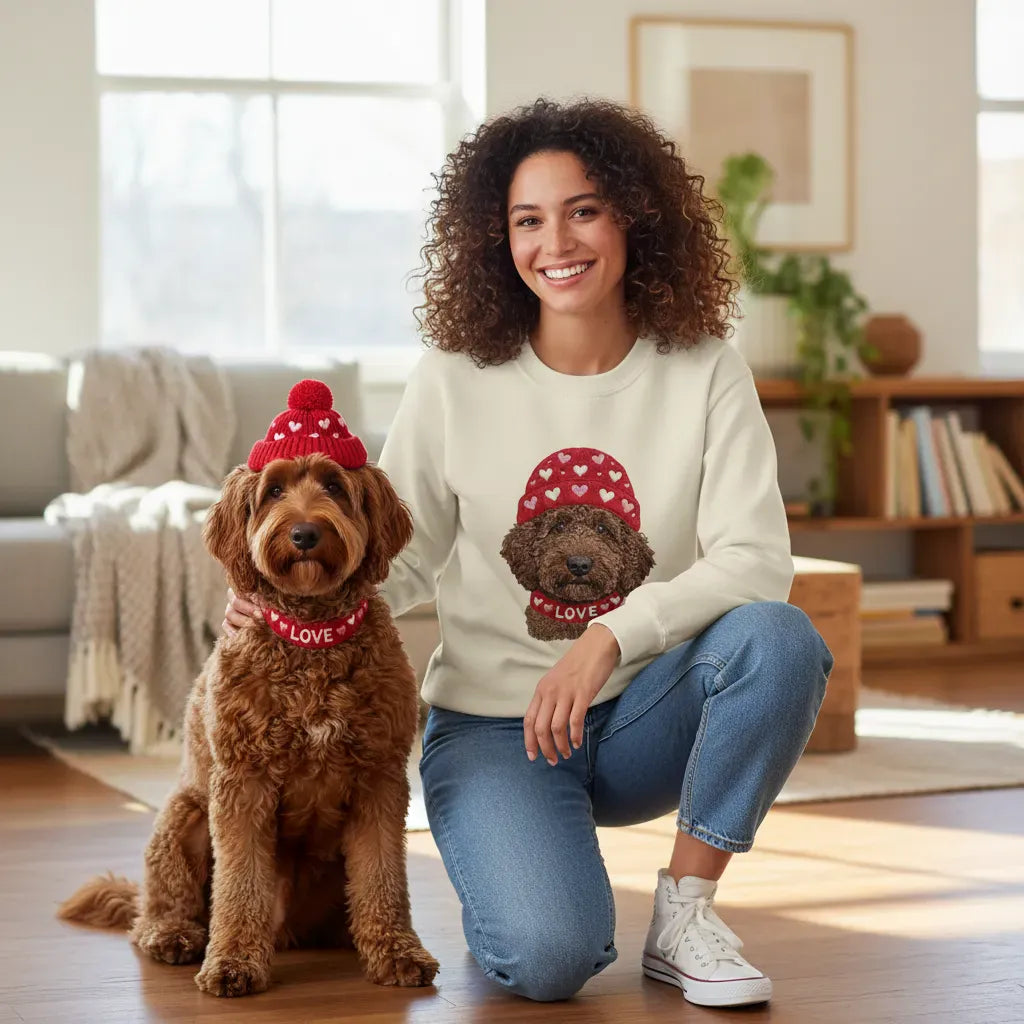 Chocolate Goldendoodle Heart Cap Sweatshirt in by Puppy Jo