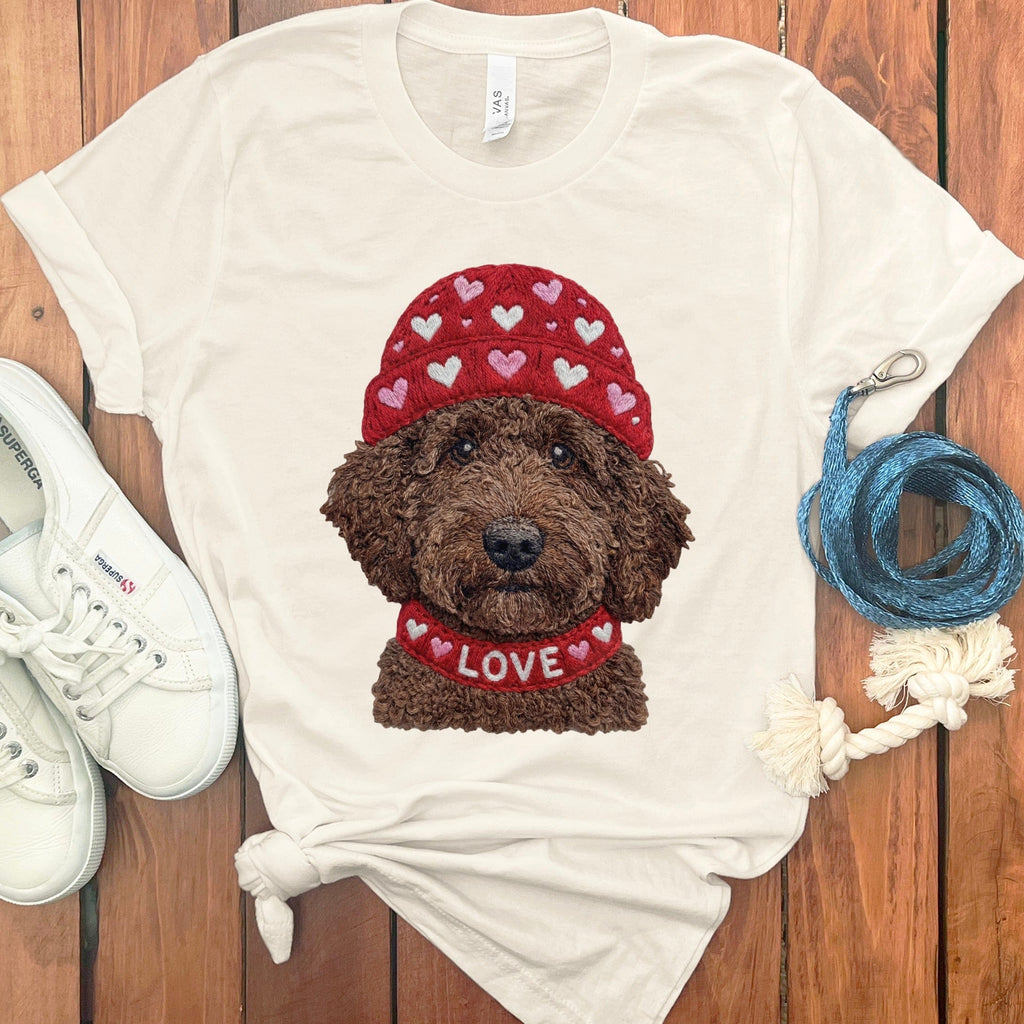 Chocolate Goldendoodle Heart Cap T-Shirt in Natural / S by Puppy Jo