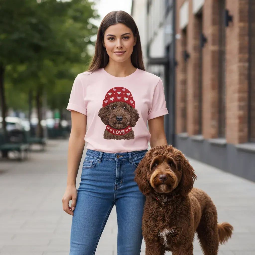 Chocolate Goldendoodle Heart Cap T-Shirt in by Puppy Jo