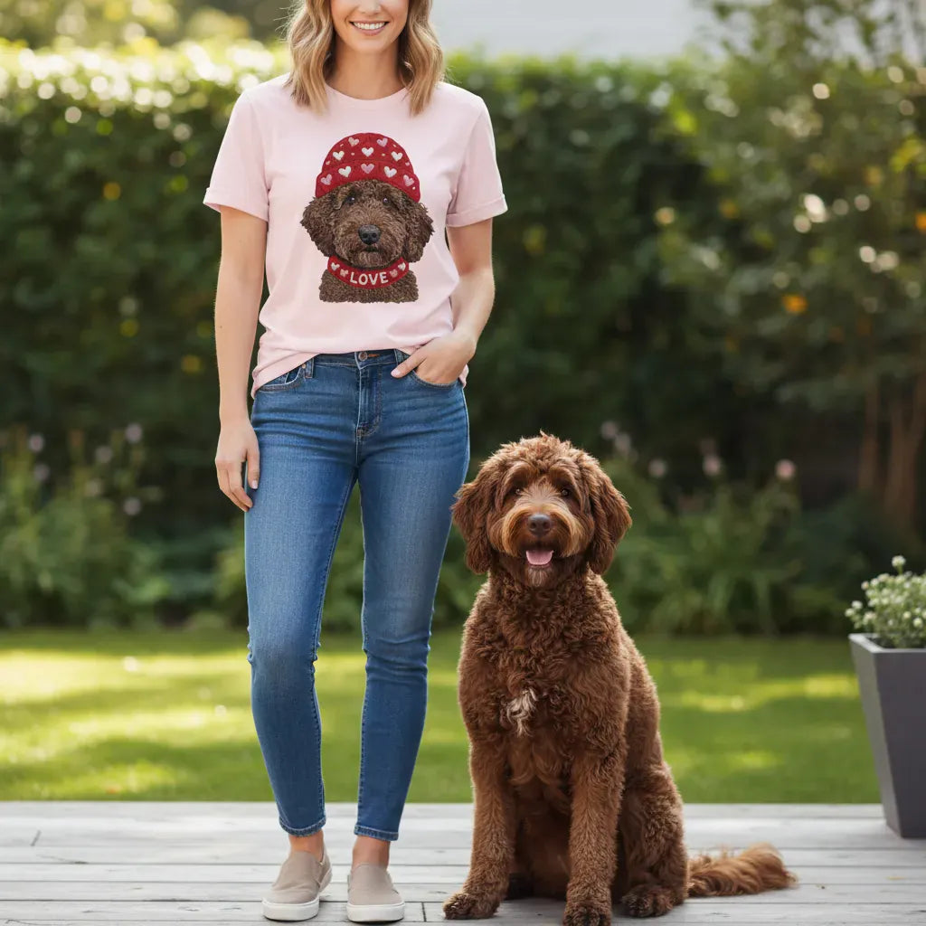 Chocolate Goldendoodle Heart Cap T-Shirt in by Puppy Jo