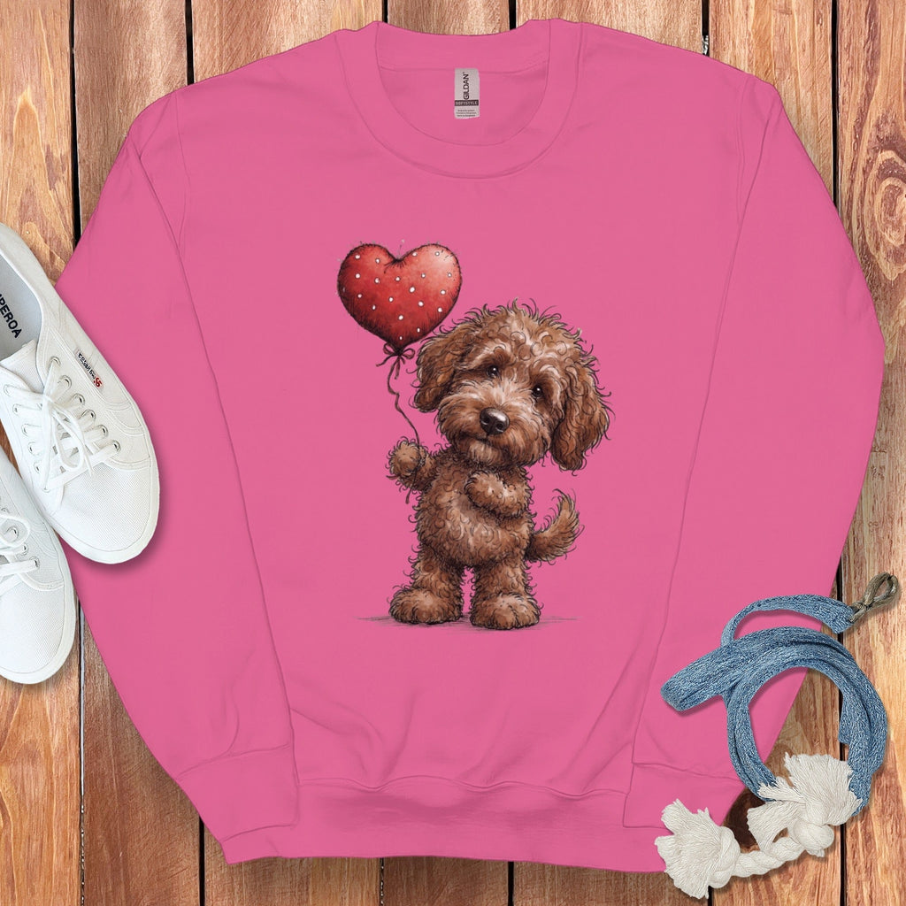 Chocolate Goldendoodle Heart Sweatshirt in Heliconia / S by Puppy Jo