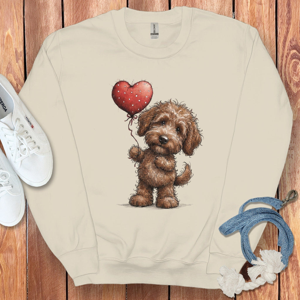 Chocolate Goldendoodle Heart Sweatshirt in Sand / S by Puppy Jo