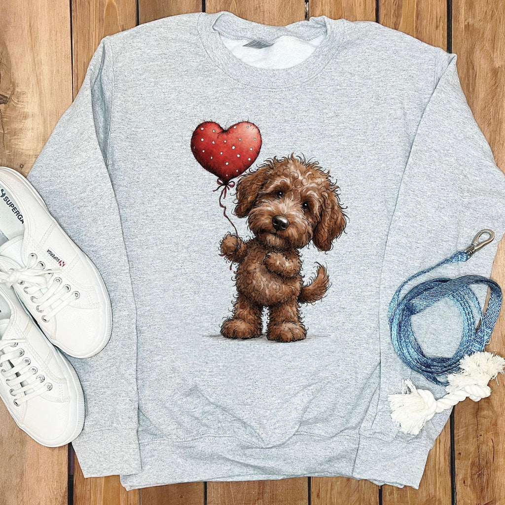 Chocolate Goldendoodle Heart Sweatshirt in Sport Grey / S by Puppy Jo