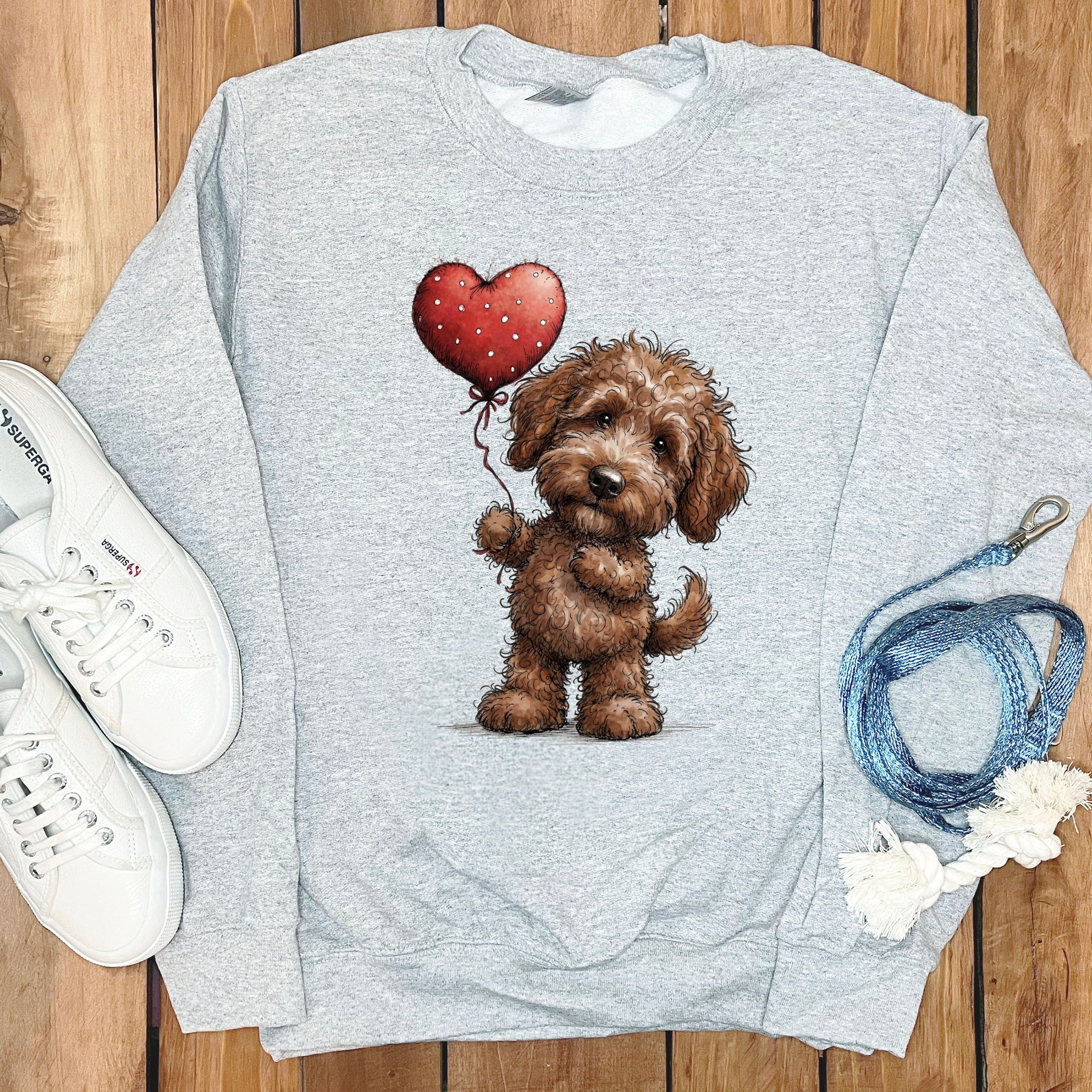 Chocolate Goldendoodle Heart Sweatshirt in Sport Grey / S by Puppy Jo