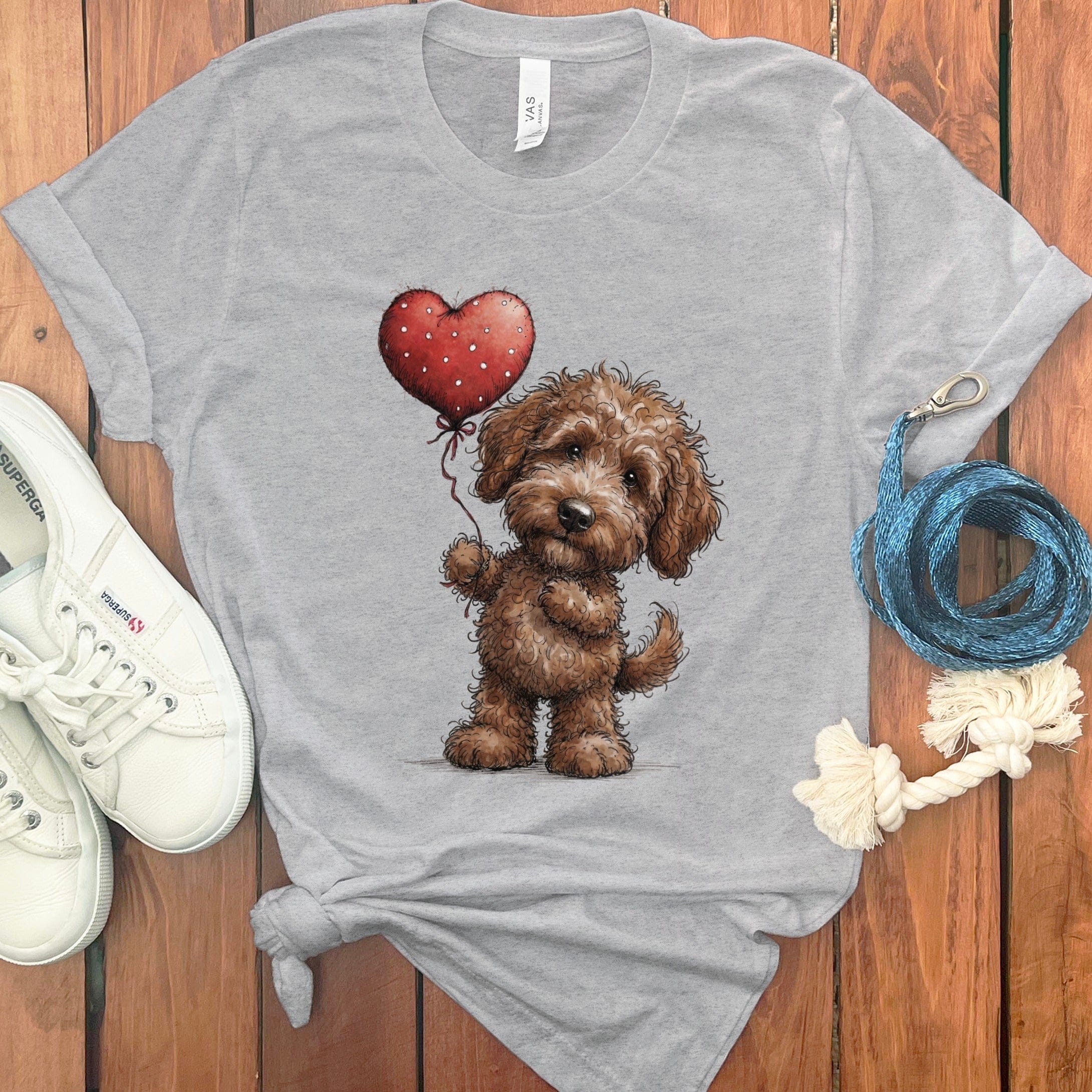 Chocolate Goldendoodle Heart T-Shirt in Athletic Heather / S by Puppy Jo
