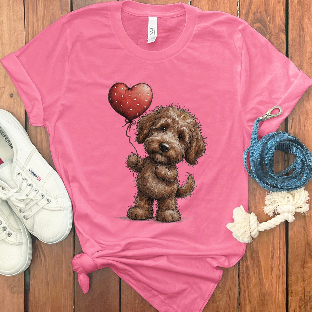 Chocolate Goldendoodle Heart T-Shirt in Charity Pink / S by Puppy Jo